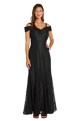 Image of R&M Richards Women's Off The Shoulder Formal Gown - Glitter Lace Mermaid Evening Dress for Wedding Guest & Cocktail Attire