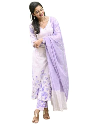 Image of ANNI DESIGNER Women's Rayon Viscose Straight Printed Kurta with Pant and Dupatta | Elegant Floral Print Kurti Set | Soft Breathable Fabric | Stylish Ethnic Outfit for Office, Festive & Casual Occasion