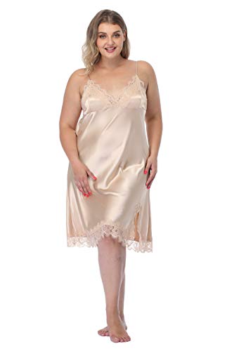 ABC-STAR Women Plus Size Lingerie Satin Lace Chemise Nightgown Sexy Full Slips Sleepwear Champagne