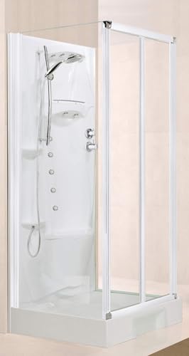 Novellini New Holiday S2F Idromassaggio 100x80 cm Cabina Doccia Multifunzione Rettangolare Apertura 2 Ante Soffietto Montaggio Muro Miscelatore Meccanico Vetro Trasparente Profilo Bianco Alto 206 cm