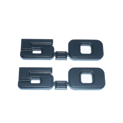 Image of 2Pc 1979-1993 5.0 Liter Engine Emblem Driver & Passenger Side Badge Nameplate Replacement for D9ZZ-16228-BC (Matte Black)