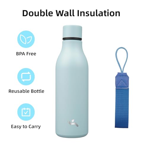 Image of Konokyo Insulated Water Bottle with Strap,18 oz Double Wall Stainless Steel Vacuum Bottles Metal Water Flask,Ice Blue