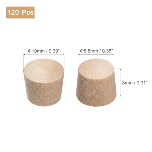 Image of UXcell 120Pcs Flat Head Wood Plugs, 11 /32 Inch Wooden Button Screw Plugs, Beige Wood, Suitable for Furniture, Tables, Chairs
