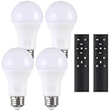 MXhme A19 LED Light Bulbs with Remote Control, 800LM 9W (60W Equivalent) Bulbs,Stepless Dimmable 3000K-6000K,E26 Base,CRI 80+,2.4GHz,25000+ Hours Lifespan,Light Bulb for Home Decor,4Bulb & 2Remote