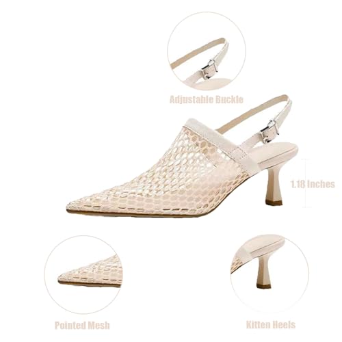 Women'S Mesh Hollow Out Kitten Heel Sandals with Adjustable Ankle Strap Sexy Closed Pointed Toe Slingback Low Heel Pumps Wedding Work Dress Shoes2