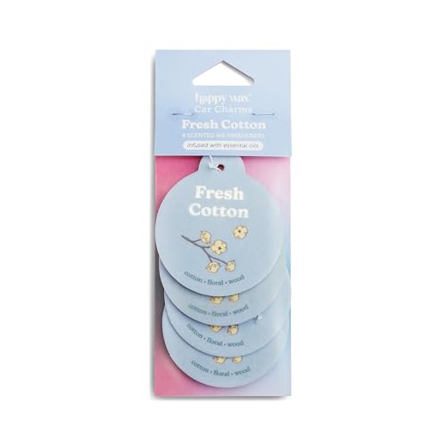 Image of Happy Wax Fresh Cotton Car Charms 4-Pack - Scent Notes: Cotton, Floral and Wood