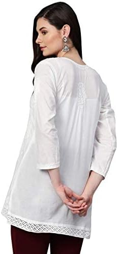 Ada Indian Hand Embroidered Chikankari Cotton Short Kurti Top Tunic for Women A208704 - Image 2