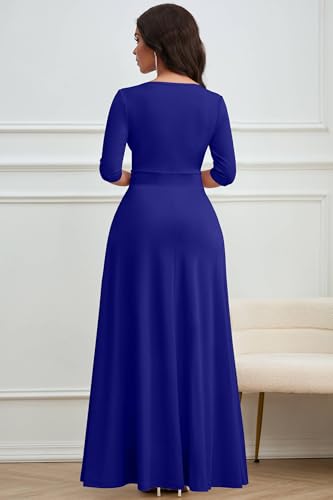 Image of CLOCOR Maxi Dress for Women Long Summer Short Sleeve Evening Formal V Neck A Line Dresses Wedding Guest Empire Waist Elegant