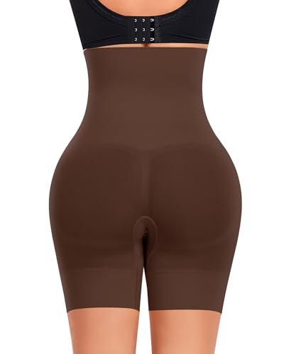 Image of Werena Tummy Control Shapewear Shorts for Women Seamless High Waisted Body Shaper Shaping Underwear Girdle Panties(A1# Brown-5, Large)