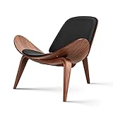Furgle Mid Century Modern Shell Lounge Chair, PU Leather, Tripod Plywood Classic Design Solid Wood Accent Chairs for Living Room, Reading, Lounge, Office, Salon