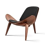 Mid Century Modern Shell Lounge Chair, PU Leather, Tripod Plywood Classic Design Solid Wood Accent Chairs for Living Room, Reading, Lounge, Office, Salon