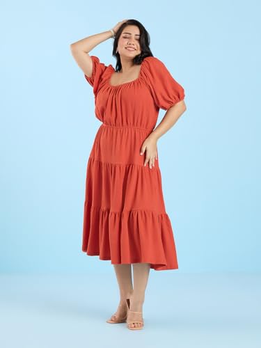 Image of Big Hello - THE Plus Size Women's Midi Knitted Polyester Plus Size Stretch Dress - Red
