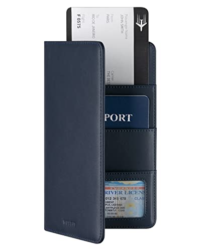 VULKIT Unisex Adults Travel Wallet, RFID Protected, Navy, Bi-Fold, Top Grain Leather, Passport Holder