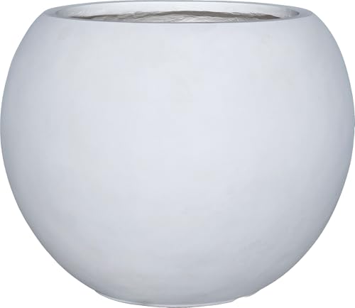 13.5 H x 17" Dia (12" Pot Opening) Round Fiberstone Planter with Drainage Hole, White, Indoor/Outdoor Large Plant Pot for Home Patio Garden, Ideal for Plants (White, 16in)