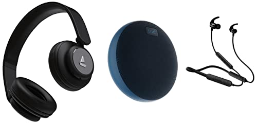 Image of boAt Rockerz 255 Pro+ in-Ear Bluetooth Neckband (Active Black) & Rockerz 450 Bluetooth On Ear Headphones with Mic(Luscious Black) & Stone 180 5W Bluetooth Speaker