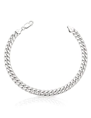 925 Sterling Silver Cuban Link Chain Bracelet 3mm 5mm 8mm Silver Bracelet for Men Women 6.5-9 Inches
