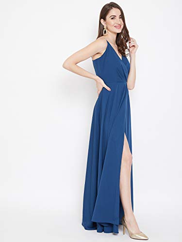 Image of Berrylush Red Solid V Neck Maxi Dress