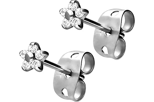 FILANGO 1 par de pendientes de titanio con flor de cristal. Joyas para la oreja Cover