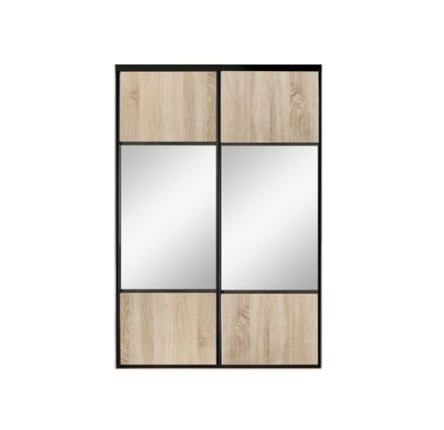 OPTIMUM Porte Coulissante Placard 2 Vantaux – Chêne Sauvage & Miroir Argenté – Style Moderne pour Dressing ou Séparation – Panneaux Bois et Miroir (chêne Sauvage, 180x250 cm)