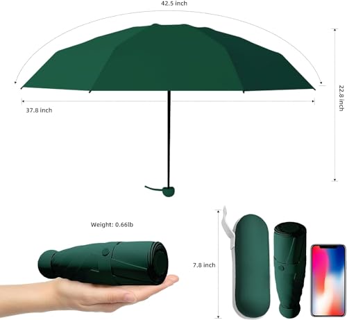Image of Umbrella, UV Big Size Umbrella for Sun Protection Rain Windproof Strong large 2 fold for men women kids boys girls Perfect small & stylish Windproof & Compact (Black.) (Dark Green.)