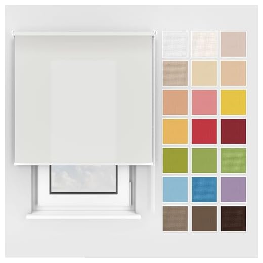 Estika Rollo mit Bohren Deckenmontage und Wandmontage, Breite: 80 cm, Höhe: 150 cm, Farbe: Weiß, 25 Stoff Farben, Fenster rollos für innen, Sichtschutz für Fenster und Balkontür