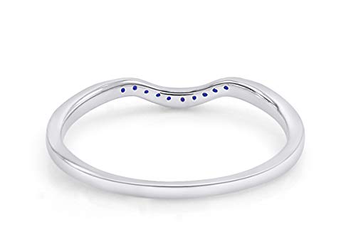 AFFY Round Cut Simulated Blue Sapphire Curved Wedding Band Ring in 14k Gold Over Sterling Silver4