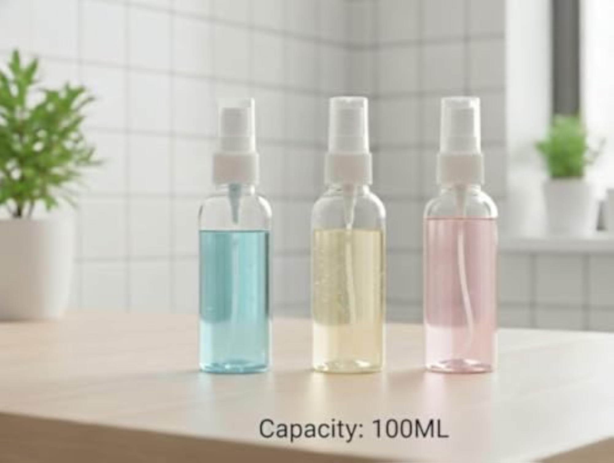 Set of 3 Clear Plastic Mist Sprayer Bottles, 100ml