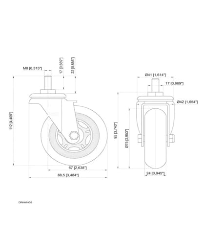 Roulettes en PU M10 de 3 pouces avec finition électrophorèse anti-corrosion durable