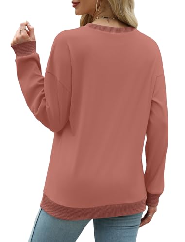 Image of Saloogoe Sweatshirts for Women Crewneck Long Sleeve Loose Fit Tops Color Block Ribbed Trim Fashion 2025
