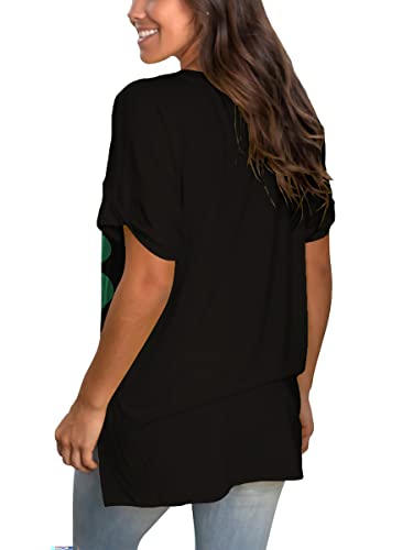 Image of Sampeel Women's V Neck T Shirts Casual Rolled Short Sleeve Side Split Summer Tops Loose Fit