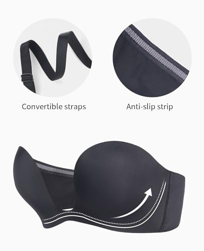 Image of YANDW Plunge Strapless Push Up Bras for Women Padded Non Slip Deep U Shape Low Cut Convertible Seamless Bra Underwire