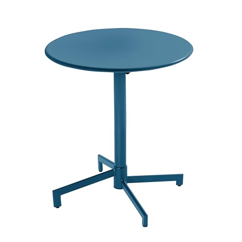 Oviala Table de Jardin Ronde bistrot Plateau Rabattable 70 cm Bleu Pacific - Palavas
