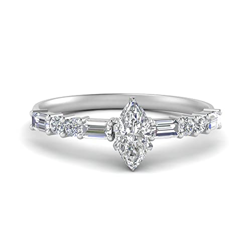 Image of 925 Sterling Silver Marquise Cut Simulated Diamond Vintage Classic Engagement Ring Wedding Band Matching Jewelry for Women, Promise Ring Set US Size 4-12