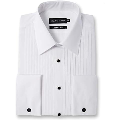 Double Two Men's White Stitch Pleat Evening Dress Shirt (22" Collar, White) Cover