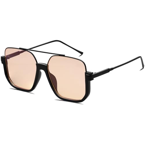 Unisex Retro Square Aviator Sunglasses for Women Men Oversized Trendy Fashion 70s Tinted Shades