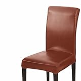 ダイニングチェアカバー イスカバー 人工合皮 PUレザー 防水 ストレッチ 背もたれ 椅子カバー フィット 座椅子カバー 北欧 厚手 無地 洗える 椅子カバー 北欧風 フルカバー 洗える 伸縮性 フィットカバー-オレンジ||F