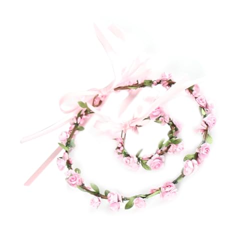 EXCEART Tocado y Pulsera de Flores Artificiales Rosa, Accesorio Cabello Muñeca, Ligero y Decorativo, Adecuado para Fiestas, Bodas y Eventos al Aire Libre