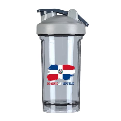 Dominican Republic Map Flag 18 Ounce Shaker Bottle Drink Mixer Leak-proof Pre Workout Protein Shakes Meal Replacement Shakes Bottles 500ML/18 Oz Gray