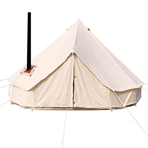 BOOMLATU 4 Season Waterproof Large Family Camping Cotton Canvas Bell Tent Beige Glamping Tent with Roof Stove Jack Hole and Electric Cable Hole (Diameter: 7M-22.97ft)