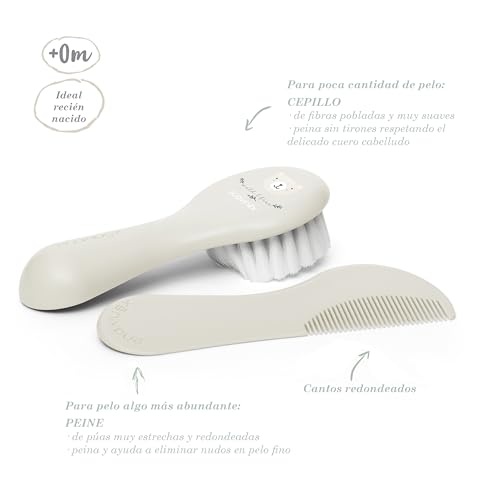 Miniatura 3 de Suavinex Cepillo Y Peine Para Bebés, Ideal Recién Nacidos, Cepillo De Fibras Pobladas Y Suaves, Peine Con Cantos Redondeados, Sin Tirones, Respeta El Cuero Cabelludo, Gris Beige