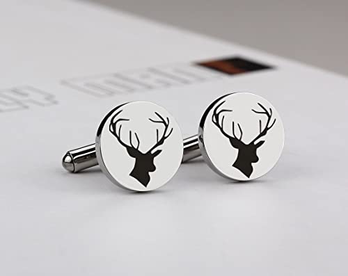 Kooer Birthday Gifts For Husband, Stainless Steel Engraved Deer Head Cufflinks Buck Stag Cuff Links Tie Bar Set Men's Jewelry Gifts For Husband Father Dad Boyfriend2