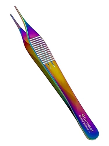 Adson Forceps 4.75In (12cm) Serrated Tips, Rainbow Titanium Color Finish, Lightweight - Dental, Veterinary Dressing Forceps (1 Piece)