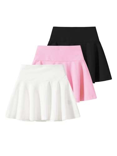 3 Pack Girls Pleated Tennis Skirts Athletic Active Flowy Skirt Set 3-12Y2