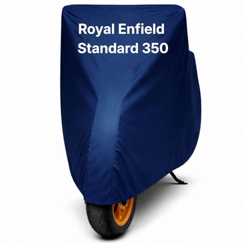Image of Bike Body Cover for Royal Enfield Standard 350 Waterproof & Dustproof Scooter Cover UV Resistant, Heat Resistant & All Weather Protection Heavy Duty Triple Stitched Two Wheeler Cover (Blue)