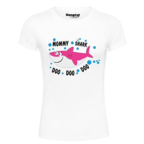 Image of Hangout Hub Men's Women's Boy's Girl's Round Neck T-shirt Shark Family Printed White Color -Family Tshirts