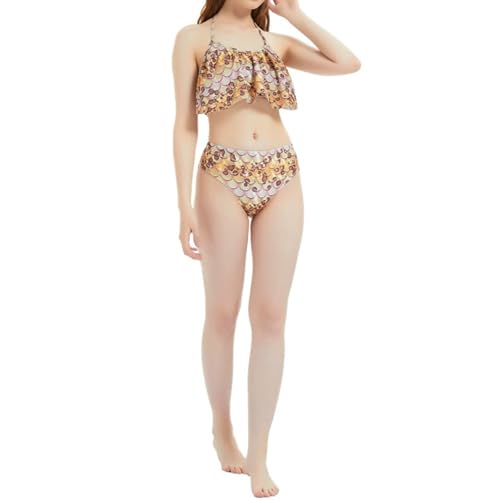 Conjunto de bikini para niña con volantes y estampado floral, 2 piezas, camiseta L para hombre, dorado, S