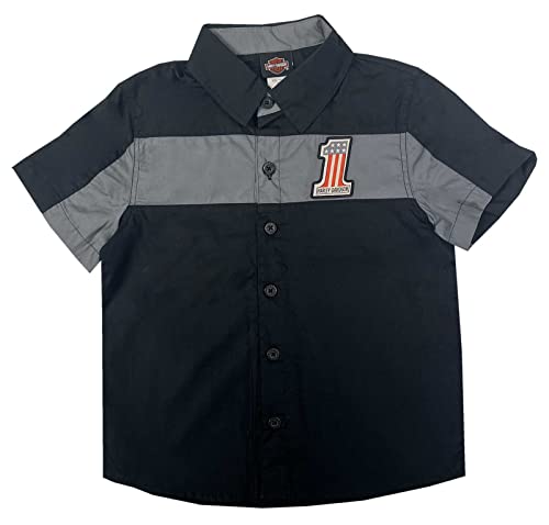 Harley-Davidson Little Boys' #1 Short Sleeve Button Work Shop Shirt- Black (4/5)