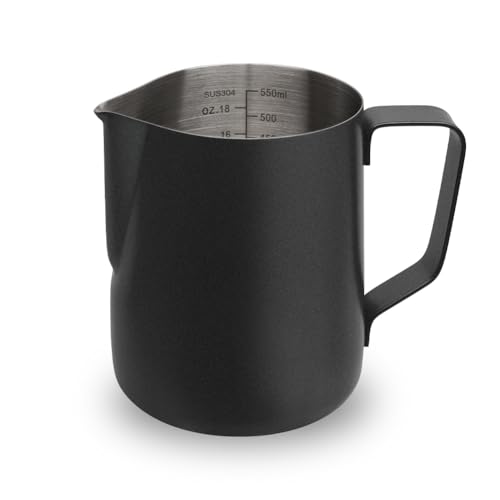 Image of watchget Stainless Steel Milk Frothing Pitcher 20oz /600ml | Espresso Steaming Pitcher for Cappuccino, Latte Art, Coffee Machine Accessories Milk Jug Coffee Frother Cup, Black