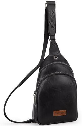 Wrangler Small Sling Bag for Women Fanny Packs Crossbody Bags Leather Chest Bag Cross Body Purse for Gift,WG87-227BK