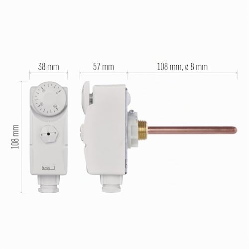 Miniatura 5 de Emos - Termostato Mecánico Con Sonda De Inmersión, Manual, Con Cable, Para Sistemas De Calefacción Y Refrigeración, Regulación De Temperatura De 0 A 90 C, Medición Invasiva, 230 V, 16 A 4 A, Blanco